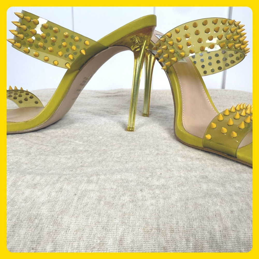 Steve Madden Lunna Yellow Green Spiked Studded Square Toe High Heel Mules 7M Y2k - Picture 7 of 7